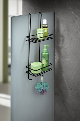 Dayanıklı 2 Katlı Askılı Duş Rafı Sabunluk Şampuanlık Duşakabin Askısı Siyah ürün fotoğrafı