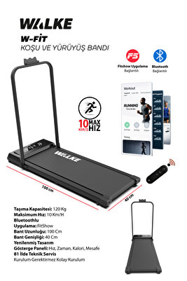 W-fit Bluetoothlu Uygulamalı Uzaktan Kumandalı Koşu Bandı Yürüyüş Bandı ürün fotoğrafı