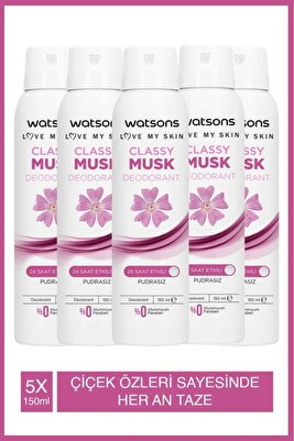 Classy Musk Deodorant Sprey Pudrasız 5x150ml ürün fotoğrafı