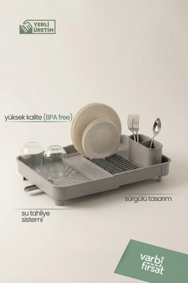 Açılır Kapanır Sürgülü Tabaklık Bulaşıklık Bulaşık Sepeti Bulaşık Kurutma / Açık Gri ürün fotoğrafı