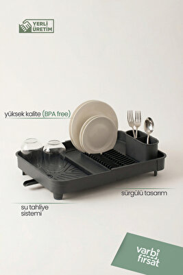 Açılır Kapanır Sürgülü Tabaklık Bulaşıklık Bulaşık Sepeti Bulaşık Kurutma / Antrasit ürün fotoğrafı