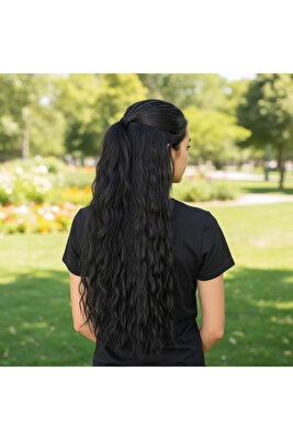 Siyah Fiber Sentetik Kabarık Dalgalı Yarım Ay Çıt Çıt 2 Yan ürün fotoğrafı