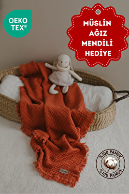 Kiremit 4 Katlı Müslin Bebek Müslin Bebek Müslin Örtü 110x110cm ürün fotoğrafı