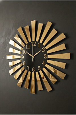 Siyah Gold Aynalı Pleksi Piyano Model Sayılı Ev Yılbaşı Hediyelik Duvar Saati 50cm ürün fotoğrafı