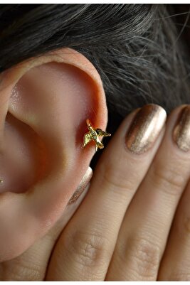 Rodyum Helix Piercing Kıkırdak Küpesi Kırlangıç ürün fotoğrafı