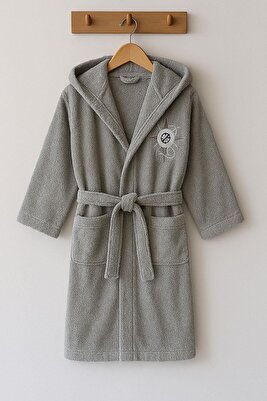 Düz ve Kapüşonlu Pamuklu Çocuk Bornozu ürün fotoğrafı