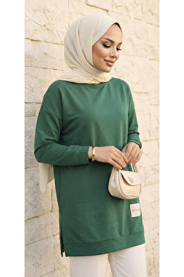 Yazlık Kadın Tesettür Bisiklet Yaka Terletmeyen Penye Kumaş Tunik Zümrüt ürün fotoğrafı