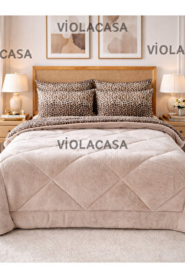 Çift Kişilik Welsoft Pufidik Uyku Seti (Lastikli Çarşaflı) Leopar ürün fotoğrafı