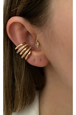 Kadın Büyük Earcuff Taşlı 5 Sıra Kıkırdak Küpe ürün fotoğrafı