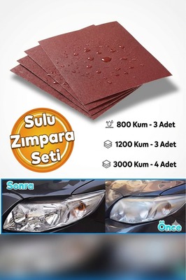 Araç Otomotiv Far Temizle Parlatma İnce Kalın Kum Su Zımpara Kağıt Set 800-1200-3000 Kum (10 Adet) ürün fotoğrafı