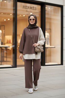 Kadın Tesettür Takım Line İkili Takım Gömlek Kahve ürün fotoğrafı
