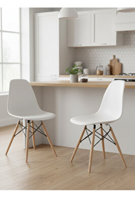 2 Adet Mona Beyaz Eames Sandalye Cafe Balkon Mutfak Sandalyesi ürün fotoğrafı