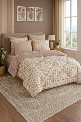 Çift Kişilik Welsoft Pufidik Uyku Seti (LASTİKLİ ÇARŞAFLI) Krem Kare ürün fotoğrafı