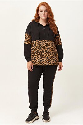 Kadın Büyük Beden Leopar Garnili Eşofman Takımı ürün fotoğrafı