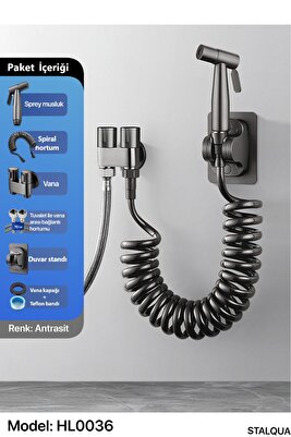 Banyo Bide Basınçlı Püskürtücü Taharet Musluğu Klozet Hortumu Antrasit ürün fotoğrafı