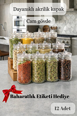 Etiketli 12 Adet Kapağı Kulplu Ve Vakumlu Baharat Takımı ürün fotoğrafı