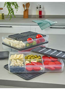 14 Parça 7 Bölmeli Kapaklı Saklama Seti Kahvaltılık GRİ ürün fotoğrafı