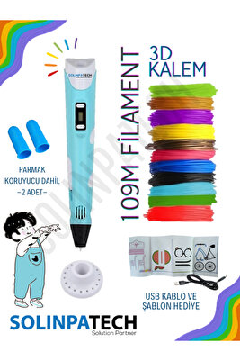 Mavi̇ 3d Kalem 3d Pen Yazıcı Kalem | Çok Renkli (toplam 109 Metre) Filament Usb Kablo ürün fotoğrafı