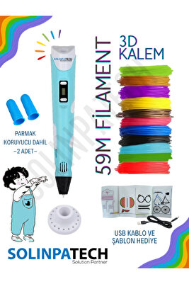 Mavi̇ 3d Kalem 3d Pen Yazıcı Kalem | Çok Renkli (toplam 59 Metre) Filament Usb Kablo ürün fotoğrafı