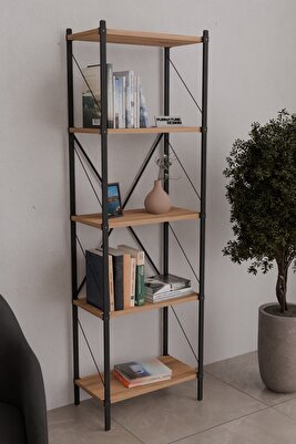 Metal Kitaplık 5 Raflı Dekoratif Kitaplık Atlantik Çam ürün fotoğrafı