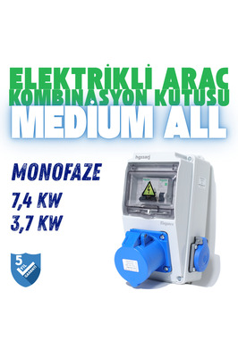 "Medium All" 7,4kW Monofaze 3X32A Elektrikli Araç Şarj Cihazı Kombinasyon Kutusu Tesla Blue Uyumlu ürün fotoğrafı