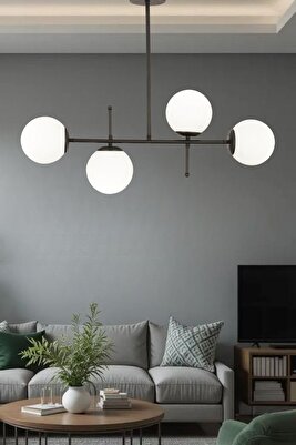 Günay 4Lü Siyah Modern Mutfak Yemek Masası Üstü Yatak odası Salon Avize ürün fotoğrafı