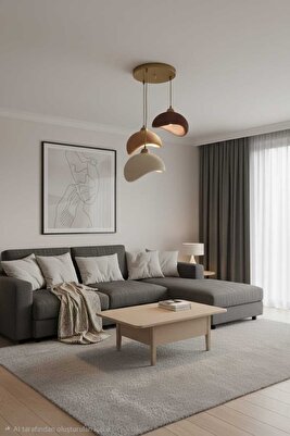 Beton Görünümlü İskandinav &amp;Bohem Tarz 3’lü Sarkıt Avize Şık Tasarım,(AMPUL HEDİYEDİR) ürün fotoğrafı