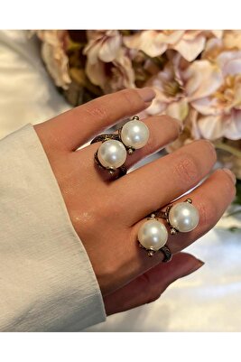 Çift Incili Ayarlanabilir Bronz Yüzük ürün fotoğrafı