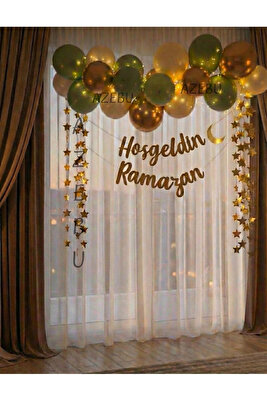 Hoşgeldin Ramazan Gold Yazı Ledli Zincir Balon Seti, Ramazan Ayı Süsleme Seti ürün fotoğrafı