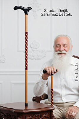 El İşçiliği Ahşap Baston - 93 cm Özel İşlemeli, Ergonomik Derbi Başlık Şık Dayanıklı Yürüme Desteği ürün fotoğrafı