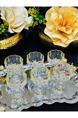 Cam Ayaklı Gold Lokumluk + Şekerlik ( 6 Adet ) ürün fotoğrafı