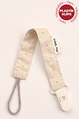 Vizon Puantiyeli Emzik Askısı - Kumaş Pamuk Bağcıklı Emzik Zinciri - Emzik Tutacağı ürün fotoğrafı