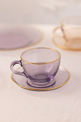 Mor 2'li Çay Fincanı Seti, 240 cc, şık ve zarif tasarım. ürün fotoğrafı