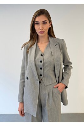 Premium Kadın Çizgili Ceket Yelek Pantolon 3’lü Takım – Modern Ofis Şıklığı ürün fotoğrafı