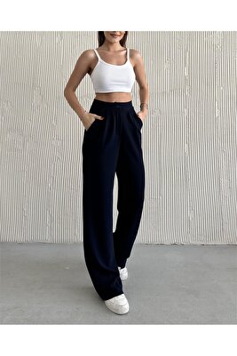 Kadın Likralı Siyah Yüksek Bel Pileli Palazzo Crep Pantolon.. ürün fotoğrafı