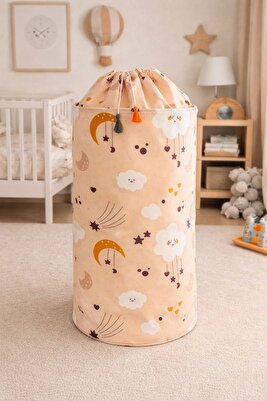 Bebek Yuvarlak Torbalı Oyuncak Ve Kirli Sepet Oda Aksesuar 46x31 (PEMBE) ürün fotoğrafı