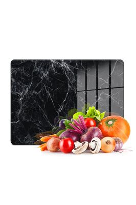 Cam Kesme Tahtası Ve Sunumluk Siyah Beyaz Mermer Desenli 20x30cm ürün fotoğrafı