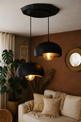 Ampul HEdiye Beton Siyah Pinterest 2'Li Sarkıt Avize Bohem Modern Rustik Salon Mutfak Ofis İşyeri ürün fotoğrafı