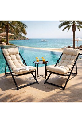 Minderli - Zetas Şezlong Seti Bahçe&amp;balkon&amp;teras&amp;plaj Katlanır Ikili Set - 2 Şezlong 1 Sehpa ürün fotoğrafı