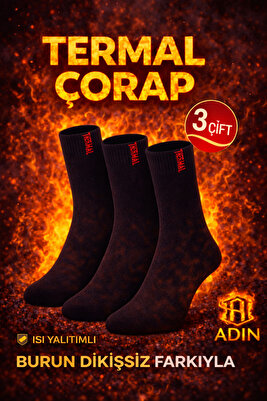 Kalın Kışlık Çorap Termal Çorap, Kadın Ve Erkek, 3'lü Paket, SİYAH ( Burun Dikişsiz ) ürün fotoğrafı