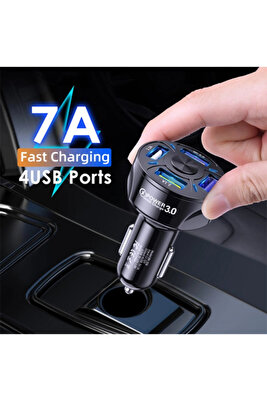 QC3.0 dört Port Çıkışlı Çoklu Usb Araç İçi Çakmaklık Hızlı Şarj Başlığı SİYAH ürün fotoğrafı