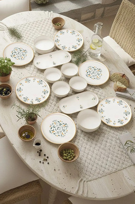 14 Parça 6 Kişilik D-Harma Stackable Kahvaltı Takımı Lüx Kahvaltılık Sunum Seti Tabağı ürün fotoğrafı