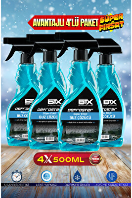 4 ADET-Süper Etkili Araç Cam Buz Çözücü ve Buzlanma Önleyici Sprey 500 ml x 4 Adet - Avantajlı Paket ürün fotoğrafı