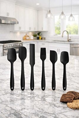 6lı Takım Yanmaz Yapışmaz Mutfak Pasta Silikon Yumurta Fırçası Kaşık Bıçak Spatula Seti ürün fotoğrafı