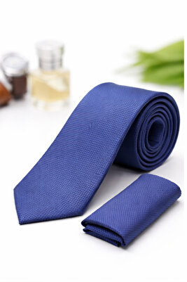 Erkek Mavi Armürlü Mendilli Kravat ürün fotoğrafı