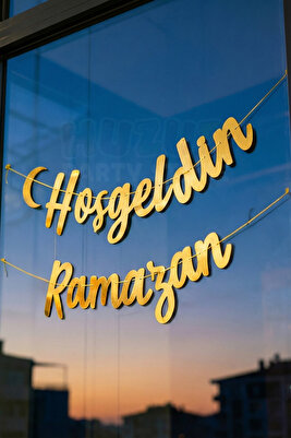 Hoşgeldin Ramazan Yazılı Kaligrafi Banner Gold Renkli 200x30 Cm Ramazan Bayramı Altın Renginde Süs ürün fotoğrafı