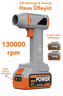 130.000 Rpm Çift Bataryalı Hava Üfleyici - 120W Şarjlı Turbofan Araç Kurutma Üfleme Cihazı Gri ürün fotoğrafı