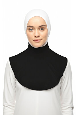 Düz Balıkçı Yaka Boğazlı Penye Tesettür Boyunluk - Siyah ürün fotoğrafı