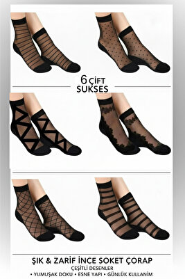Kadın Desenli Tül Çorap 6'lı Paket ürün fotoğrafı