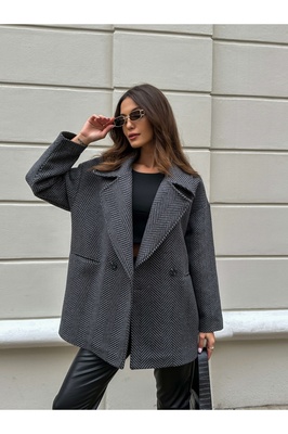 Antrasit Balık Sırtı Oversize Kısa Kaban ürün fotoğrafı